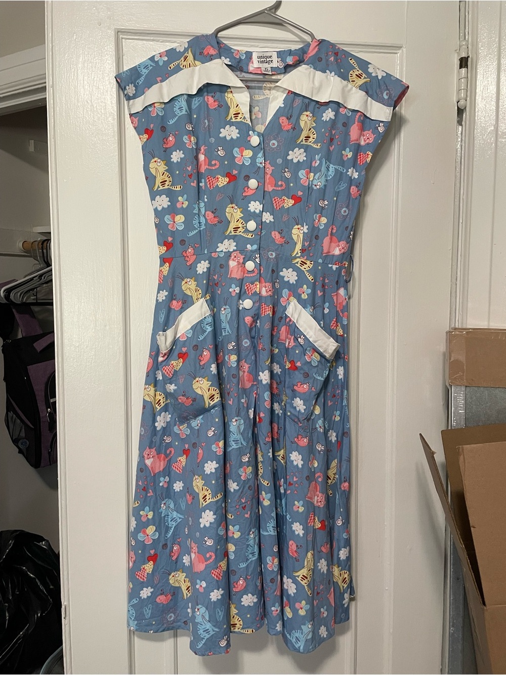 Unique Vintage Hedda Cat Print Swing Dress - Picture 4 of 8